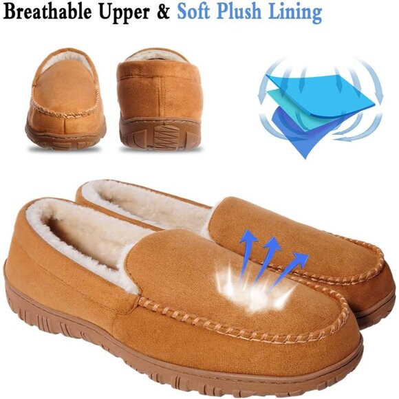 Men Beige Indoor Outdoor Anti Slip Slippers Warm Plush With Soft faux Fur Lining main image 6